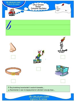 Çocuklar İçin B Sesi Çalışma Sayfaları 